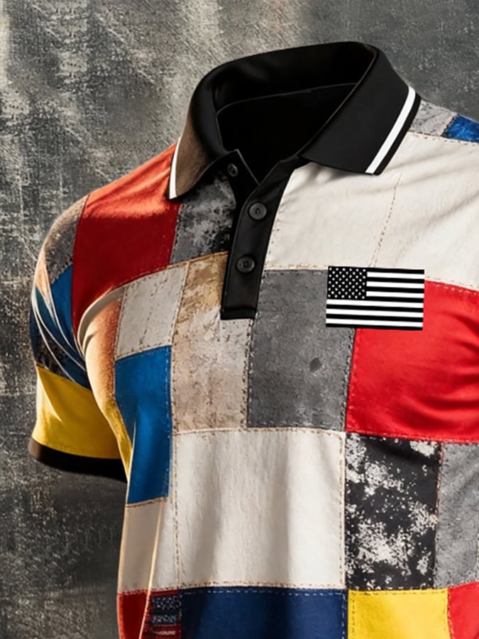 Men's Retro "Patriot" Color-Block Short-Sleeve Polo Shirt