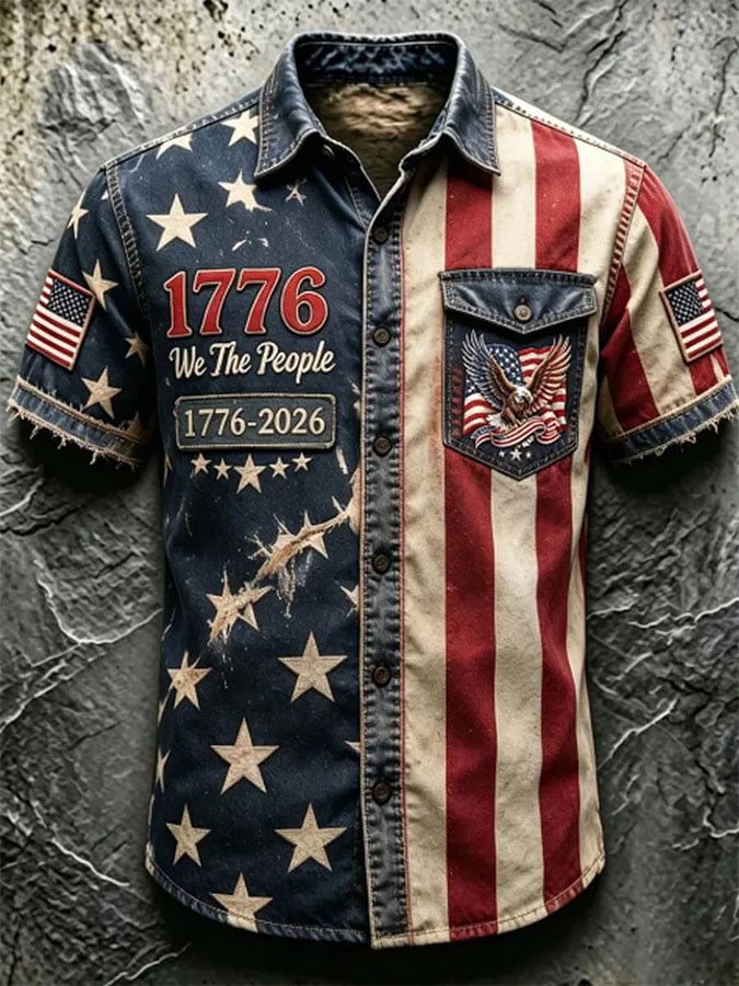 Men's Casual Retro Print Short-Sleeve Shirt