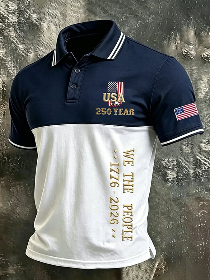 Men's American Flag 250Th Anniversary Print Polo Shirt