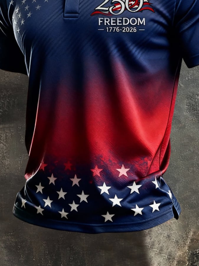 Men's Retro "Patriot" Color-Block Short-Sleeve Polo Shirt