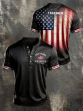 Men's Retro Patriotic Color-Block Short-Sleeve Henley Shirt