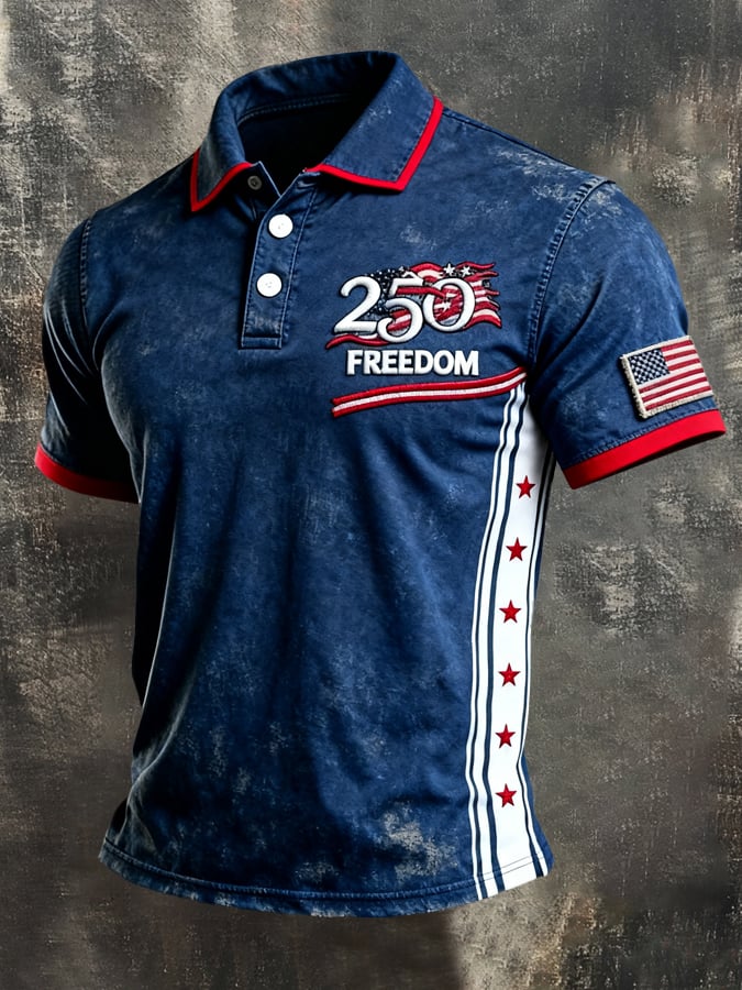 Men's Retro "Patriot" Color-Block Short-Sleeve Polo Shirt