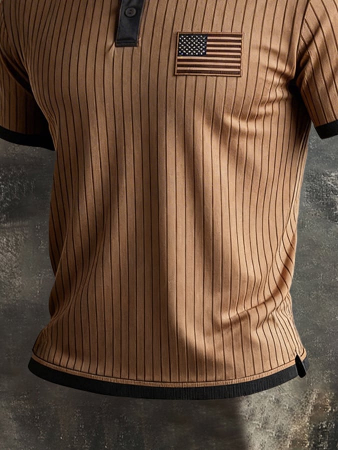 Men'S Retro Color-Block Ribbed "Patriot" Polo T-Shirt