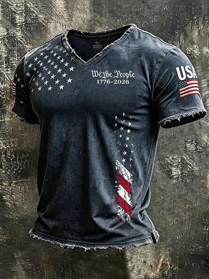 Men's  Independence Day We The People 1776-2026 Printed Casual T-Shirt