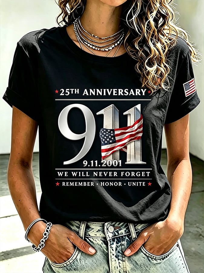 Women's  Retro  9.11 Never Forget Print T-shirt