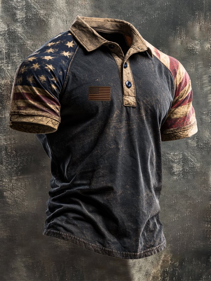 Men's Retro "Patriot" Color-Block Short-Sleeve Polo Shirt