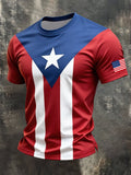 Men's Retro Patriotic Color-Block Crew Neck Short-Sleeve T-Shirt