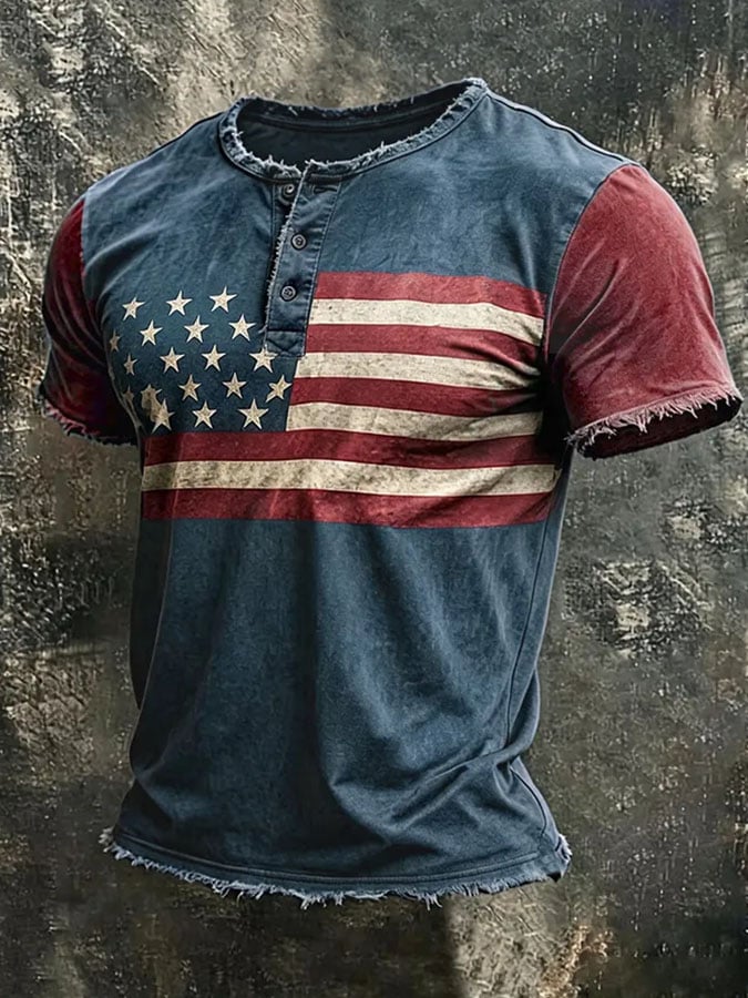 Men's Flag and Eagle Print T-Shirt
