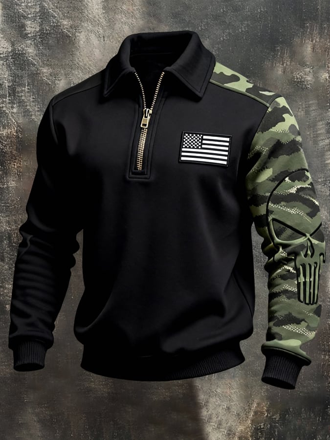 Men's Vintage Color-Block Zip-Up Sweatshirt