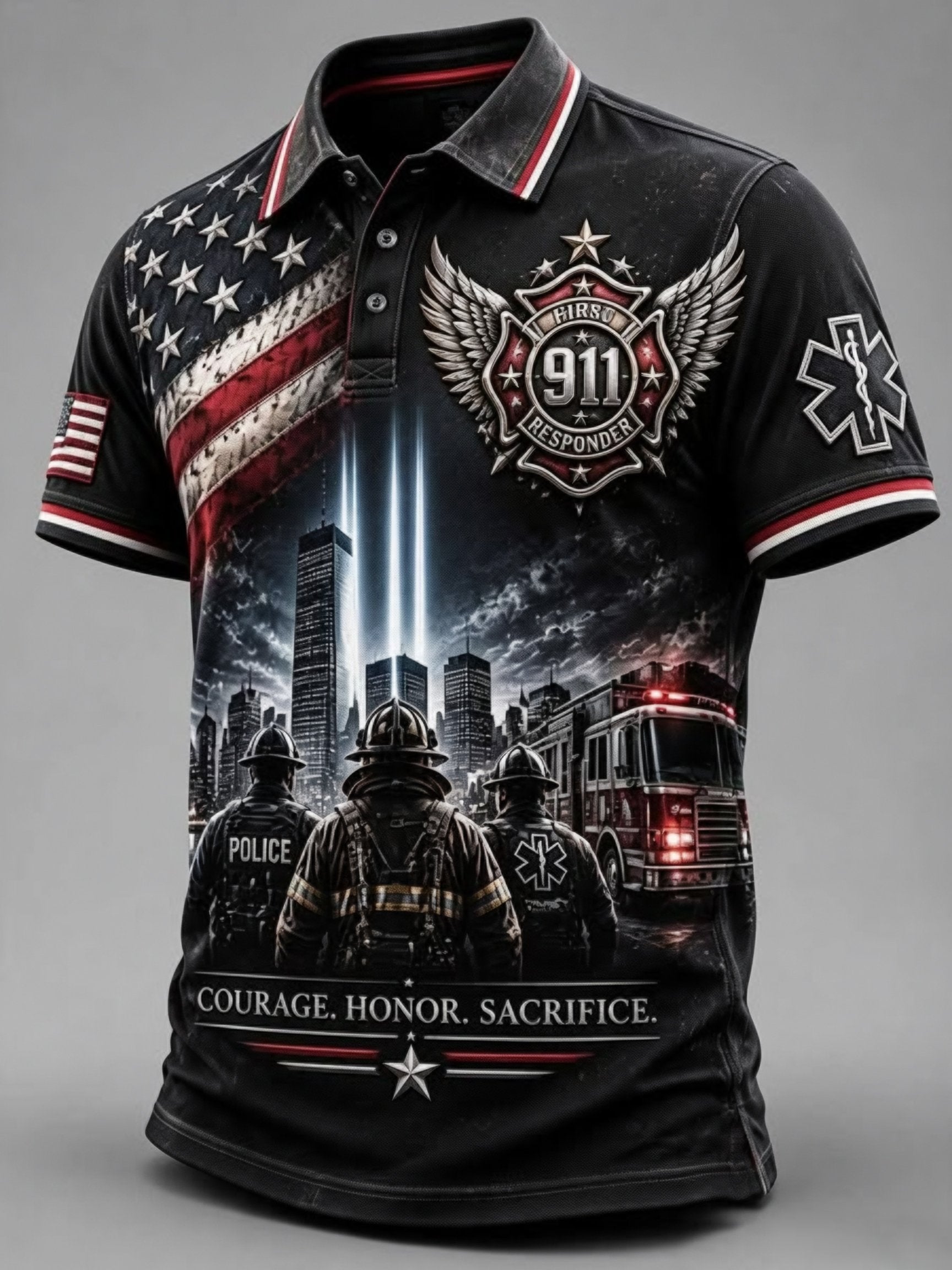 Men's 9.11 Never Forget Print Casual Polo
