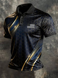 Men's Retro Patriot Color Block Polo Collar Short Sleeve