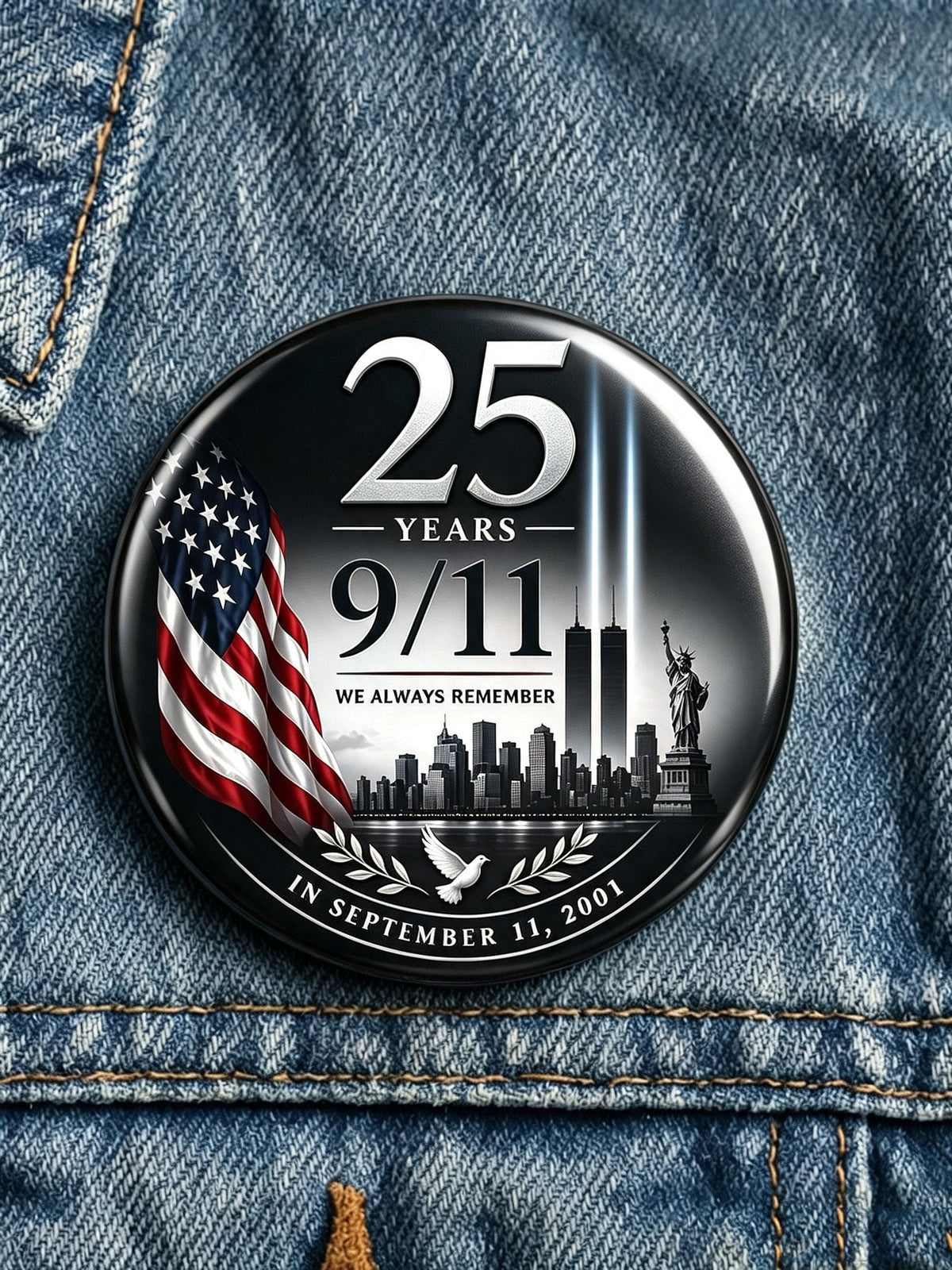 9/11 Memorial Printed Brooch