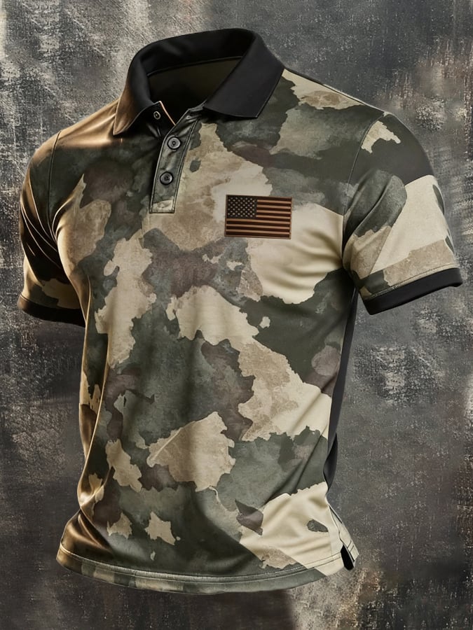 Men's Retro "Patriot" Color-Block Short-Sleeve Polo Shirt