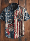 Men's American Flag Print Casual Pocket Shirt