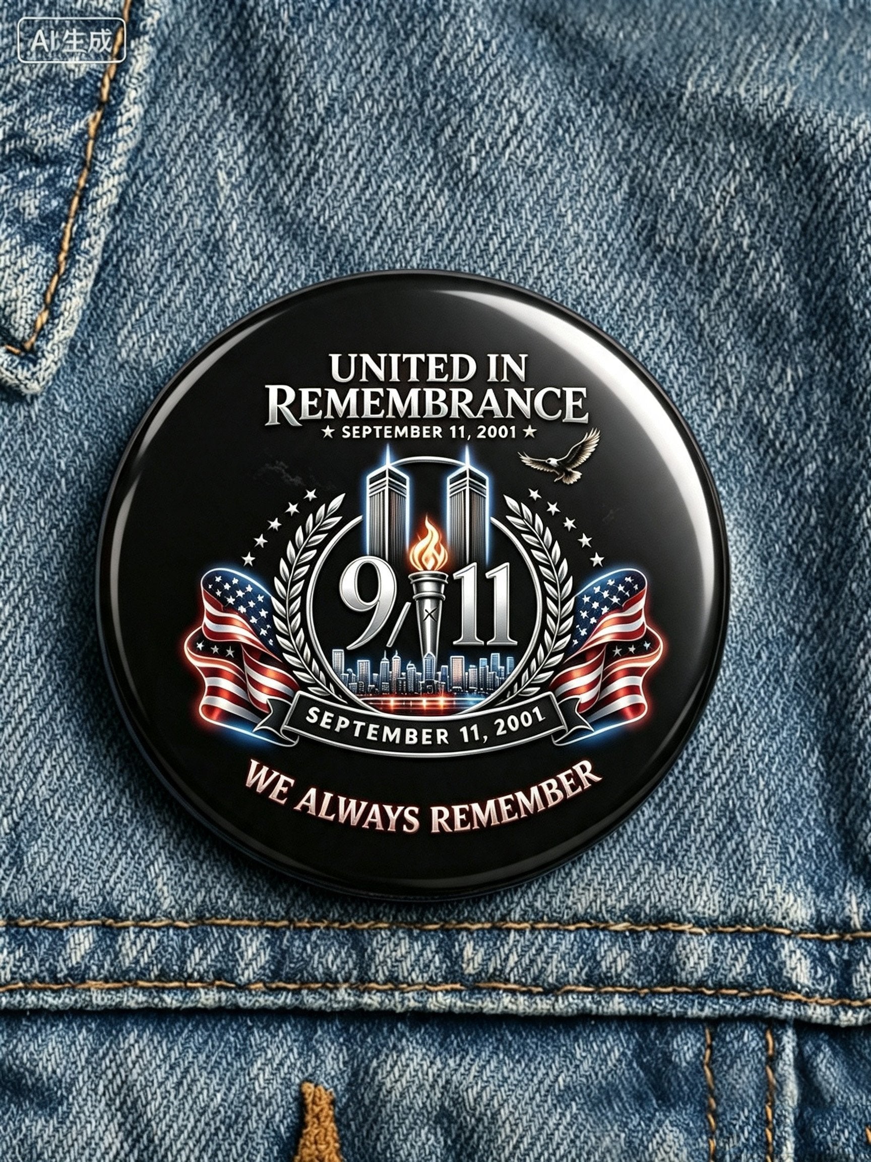 9/11 Memorial Printed Brooch