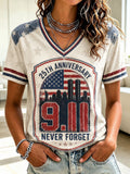 Women's 9.11 Never Forget Print V Neck T-shirt