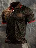 Men's Retro Patriotic Color-Block Short-Sleeve Polo Shirt