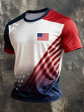 Men's Retro Patriotic Color-Block Crew Neck Short-Sleeve T-Shirt