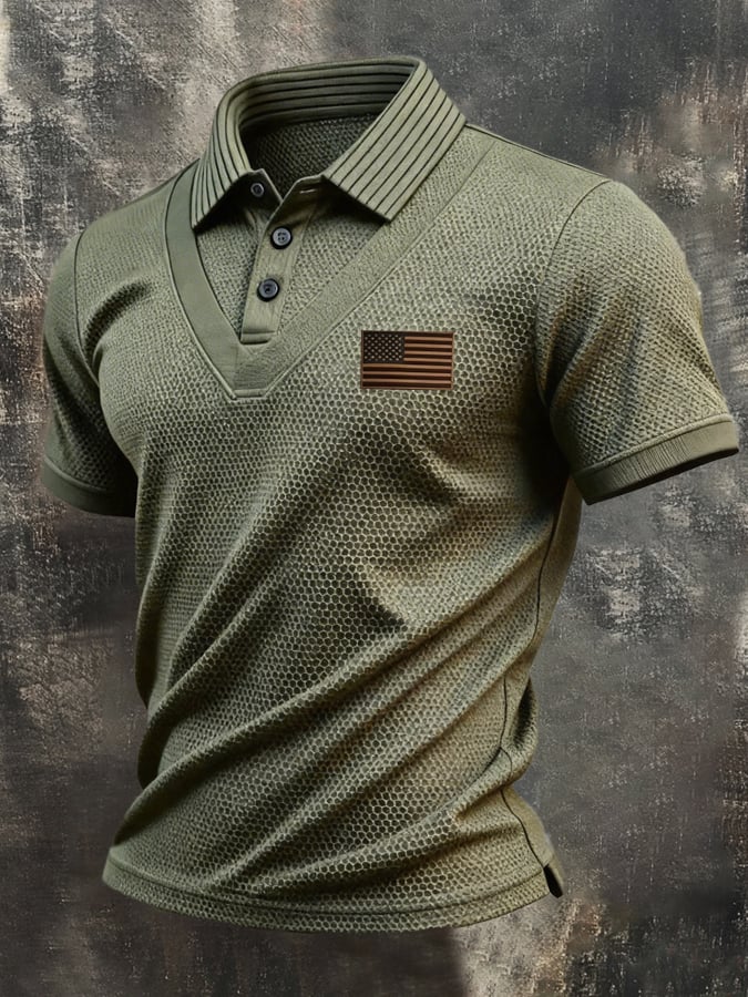 Men's Retro "Patriot" Faux-Layered Short-Sleeve Polo T-Shirt