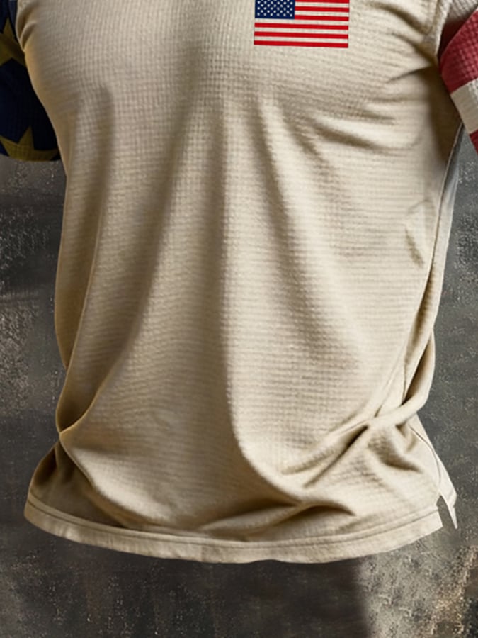 Men's Retro Patriotic Color-Block Crew Neck Short-Sleeve T-Shirt