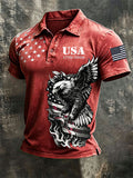 Men'S  American Flag Print Casual Polo Shirt