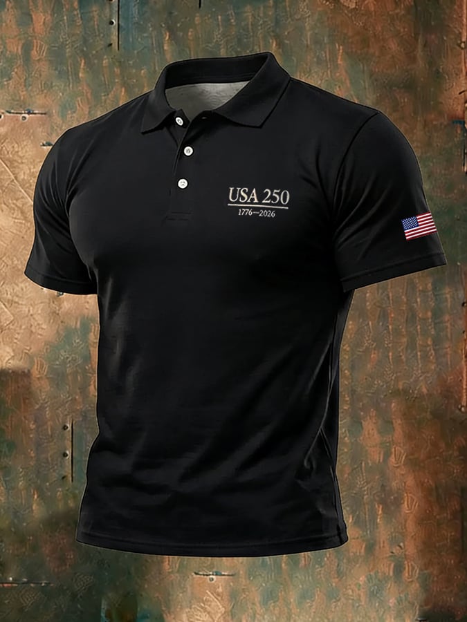 Men's 250th Anniversary National Flag Print Casual Polo Shirt