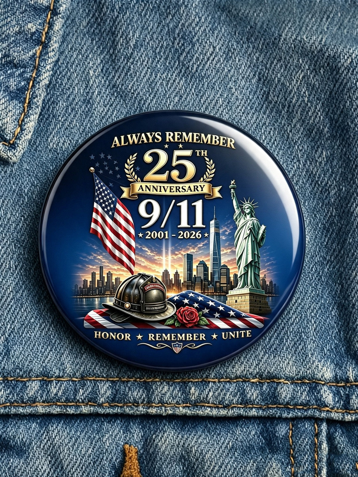 9/11 Memorial Printed Brooch