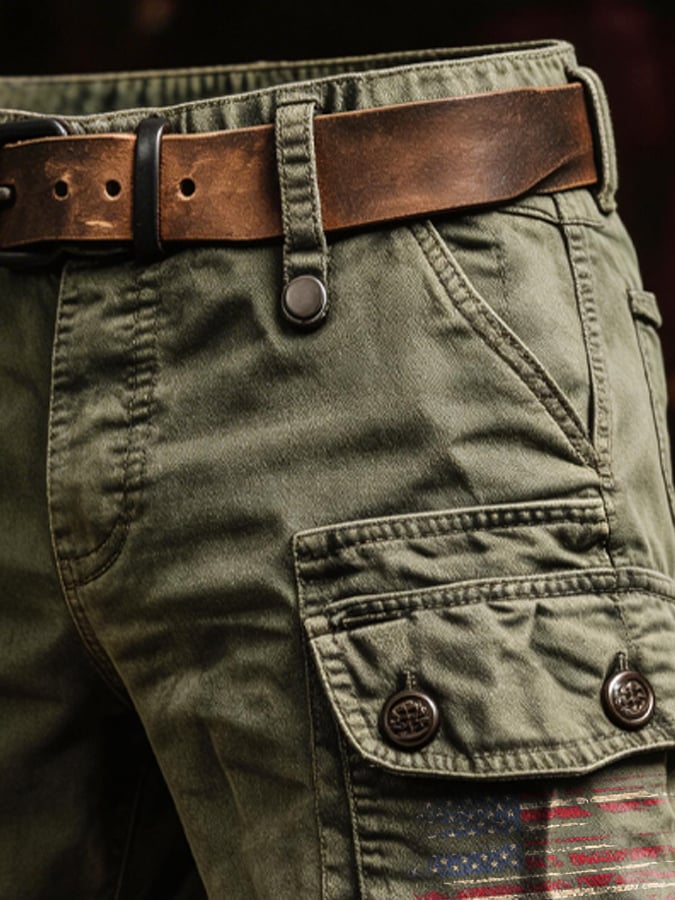Men's Retro Outdoor Washed & Distressed Multi-Pocket Functional Cargo Shorts