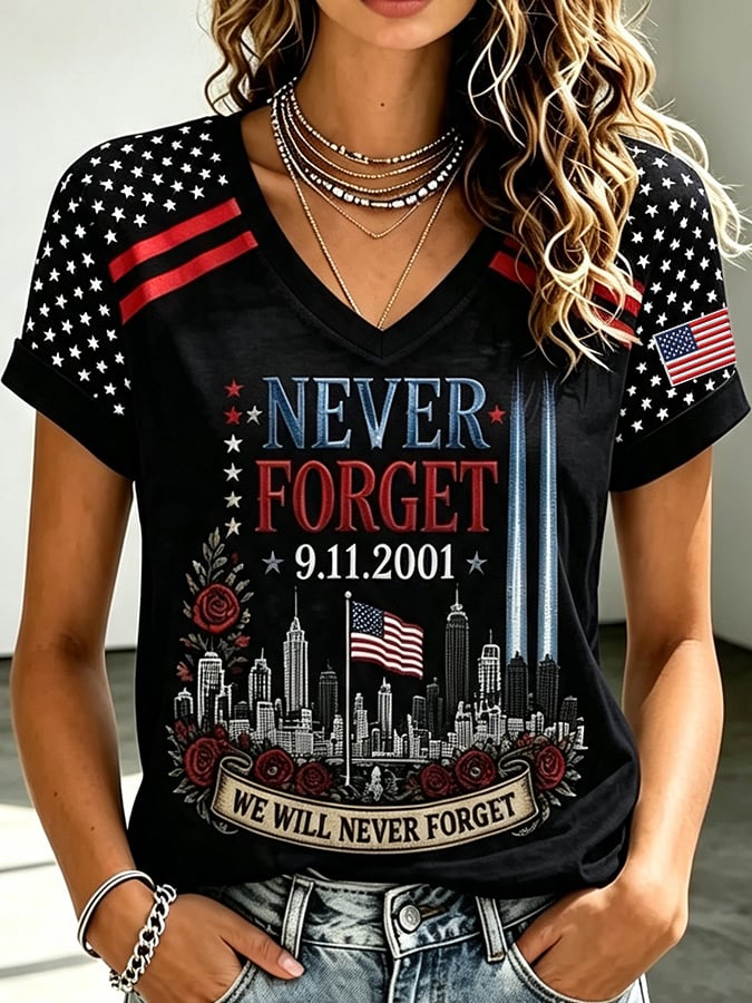 Women's  Retro  9.11 Never Forget Print T-shirt