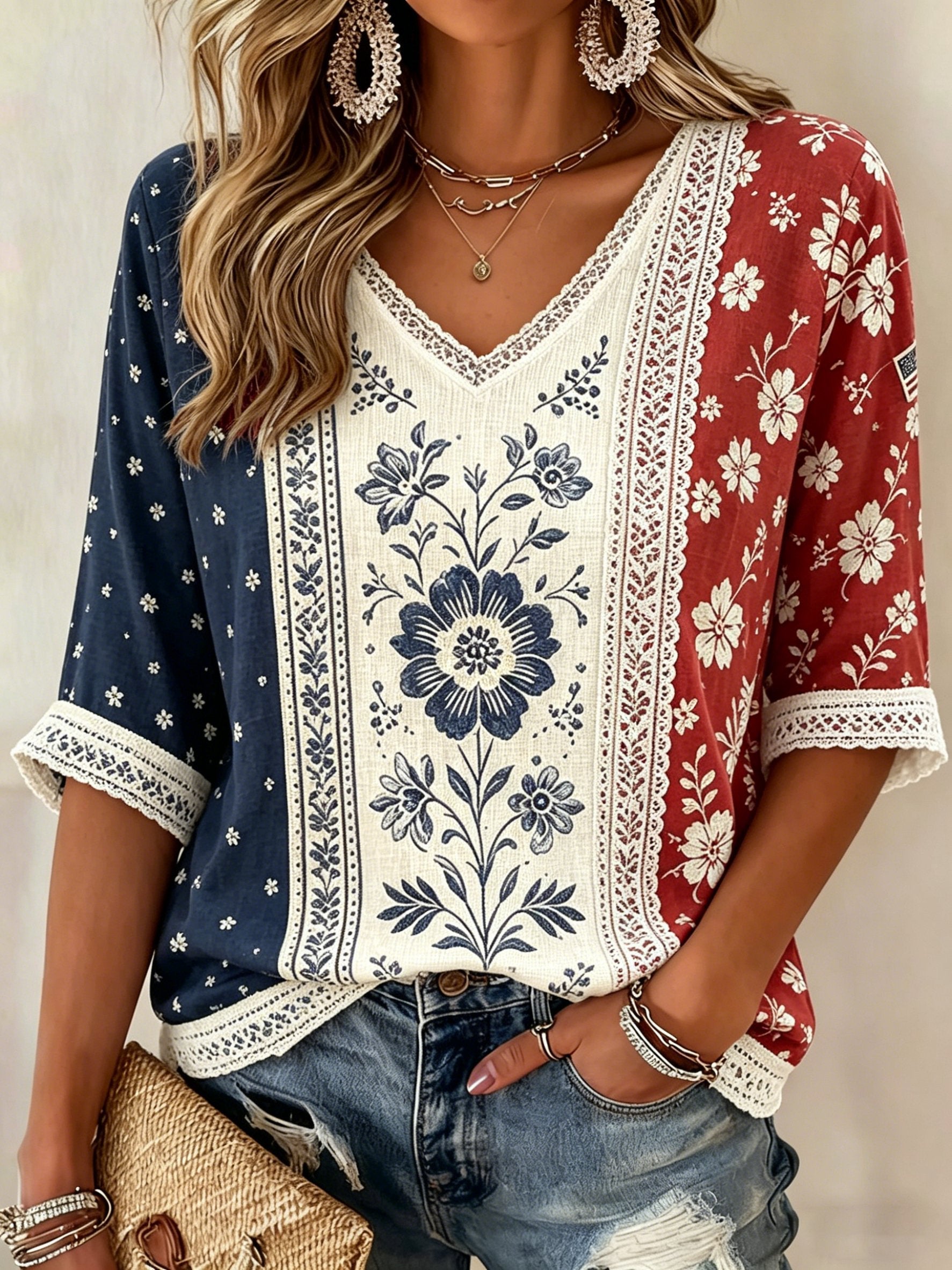 Women's Casual 250th Anniversary Printed Waffle Top