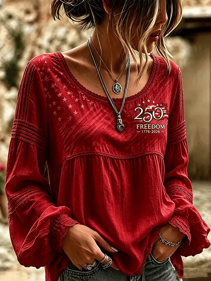 Women'S Casual Independence Day Print Top