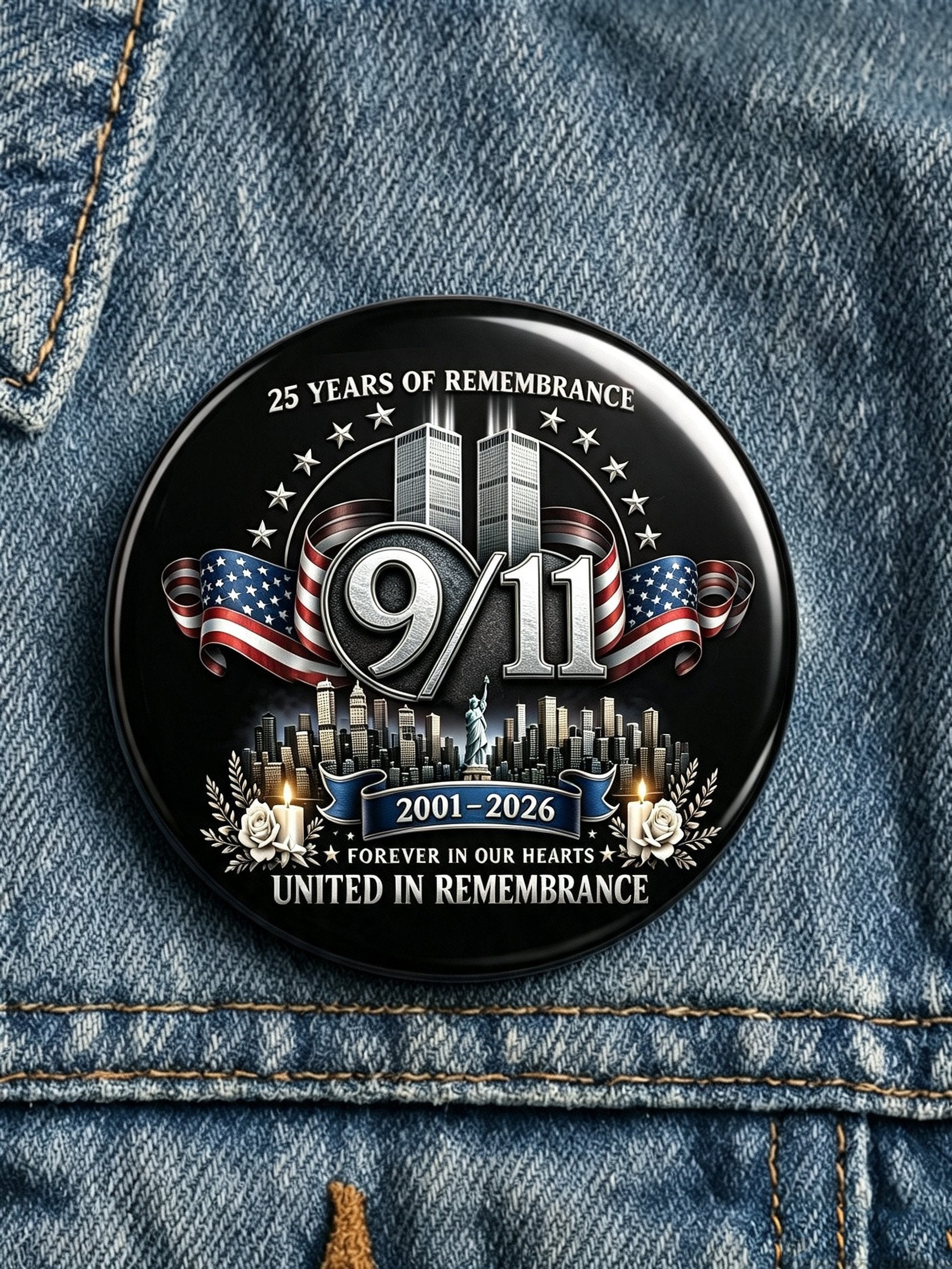 9/11 Memorial Printed Brooch