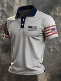 Men's Retro Patriotic Color-Block Short-Sleeve Polo Shirt