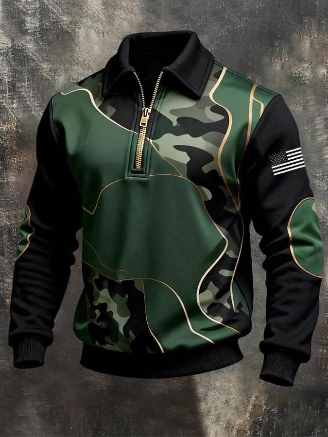 Men's Vintage Color-Block Zip-Up Sweatshirt