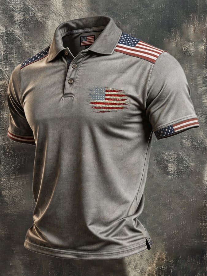 Men's Retro "Patriot" Color-Block Short-Sleeve Polo Shirt