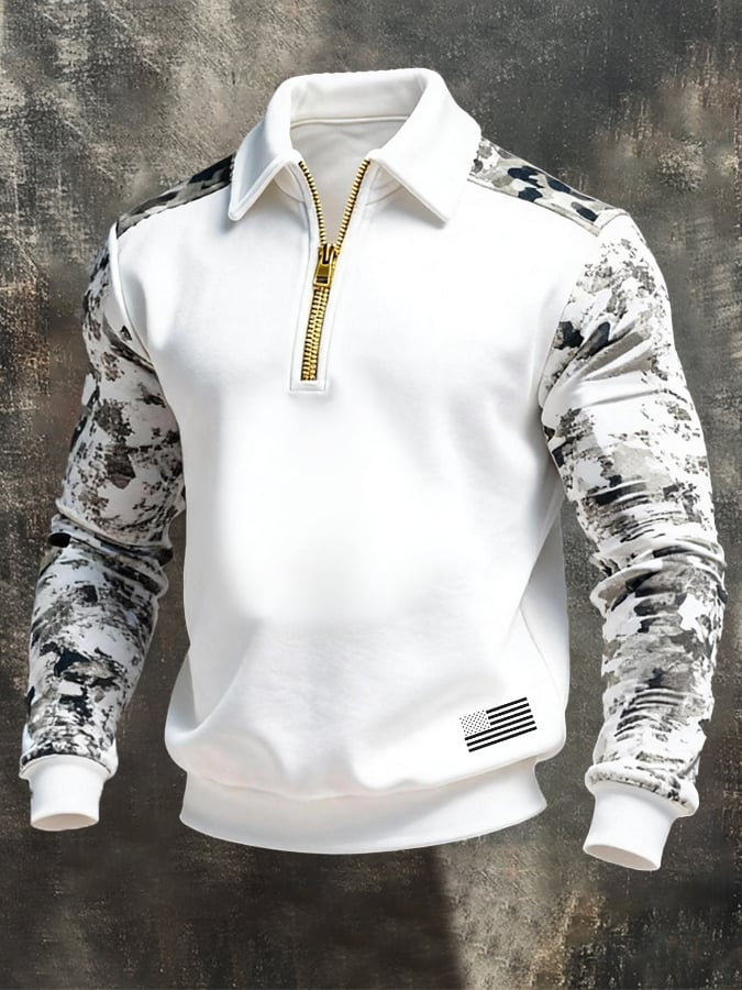 Men's Vintage Color-Block Zip-Up Sweatshirt