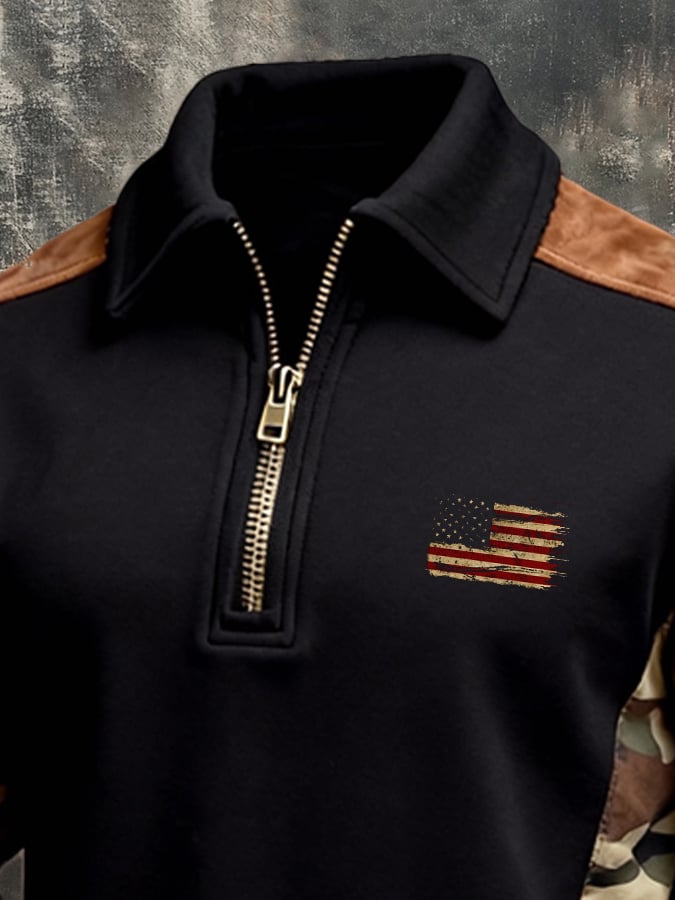 Men's Vintage Color-Block Zip-Up Sweatshirt