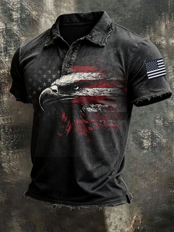 Men'S American Flag Print Casual Polo Shirt