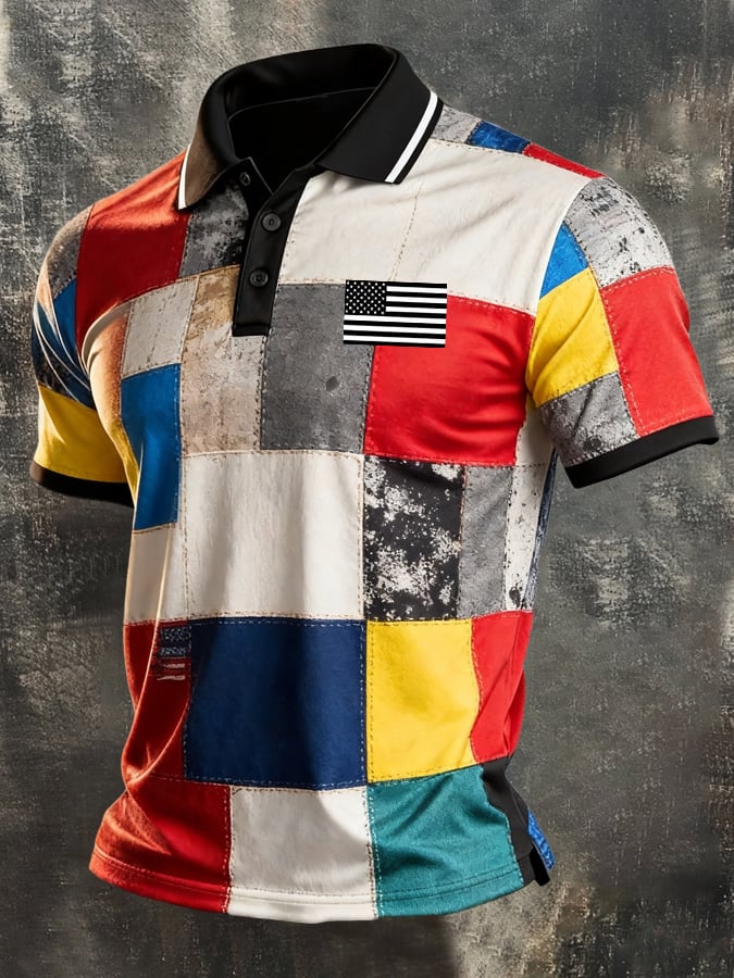 Men's Retro "Patriot" Color-Block Short-Sleeve Polo Shirt