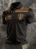 Men's Retro Patriotic Color-Block Short-Sleeve Polo Shirt