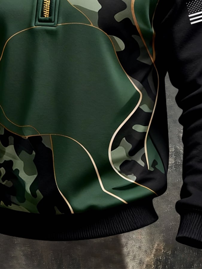 Men's Vintage Color-Block Zip-Up Sweatshirt