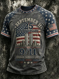 Men's Retro 9.11 Never Forget Commemorative Printed Casual T-Shirt