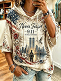 Women's Retro  9.11 Never Forget Print  Hooded Sweatshirt