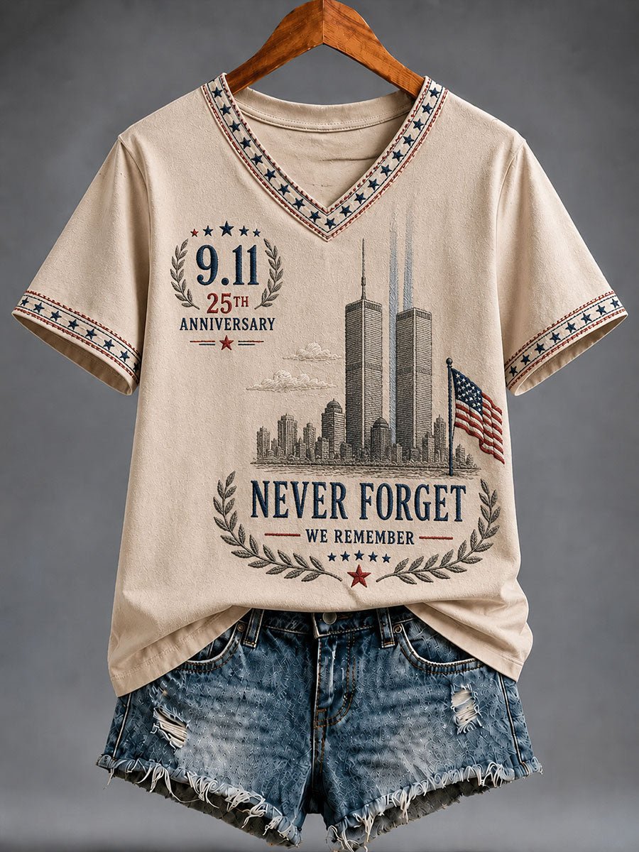 Women's 9.11 Never Forget Print V Neck T-shirt