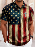 Men's Vintage American Flag Faith Art Short-Sleeve Polo Shirt