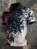 Men's Retro Patriotic Color-Block Short-Sleeve Polo Shirt