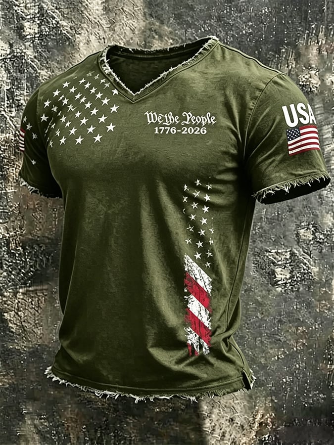 Men's  Independence Day We The People 1776-2026 Printed Casual T-Shirt