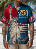 Men's Retro Vacation American 250th Anniversary Cuban Collar Short-Sleeved Shirt