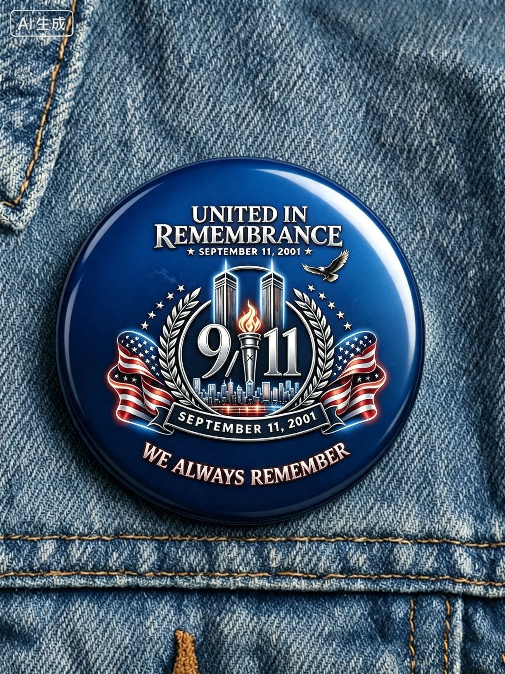9/11 Memorial Printed Brooch