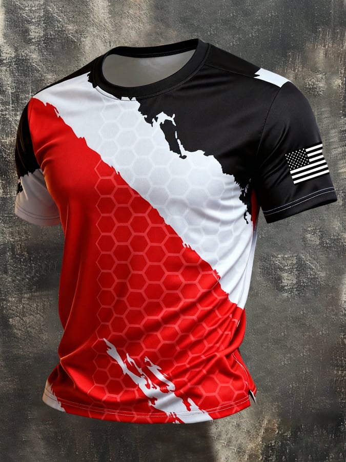 Men's Retro Patriotic Color-Block Crew Neck Short-Sleeve T-Shirt